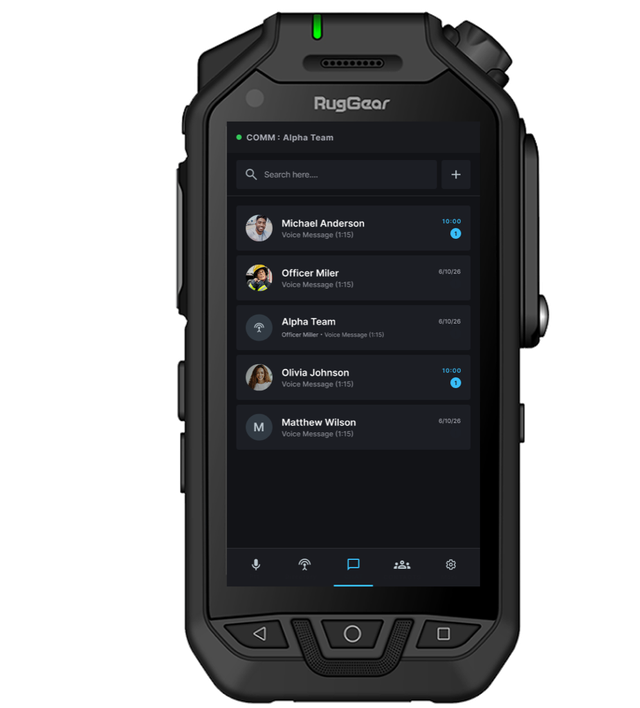 Handset showing a channel chat thread.