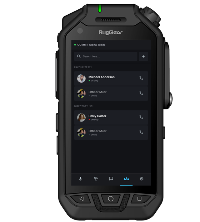 Handset showing the contacts list.