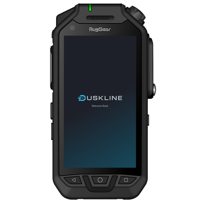 Handset showing the DuskLine sign-in screen.